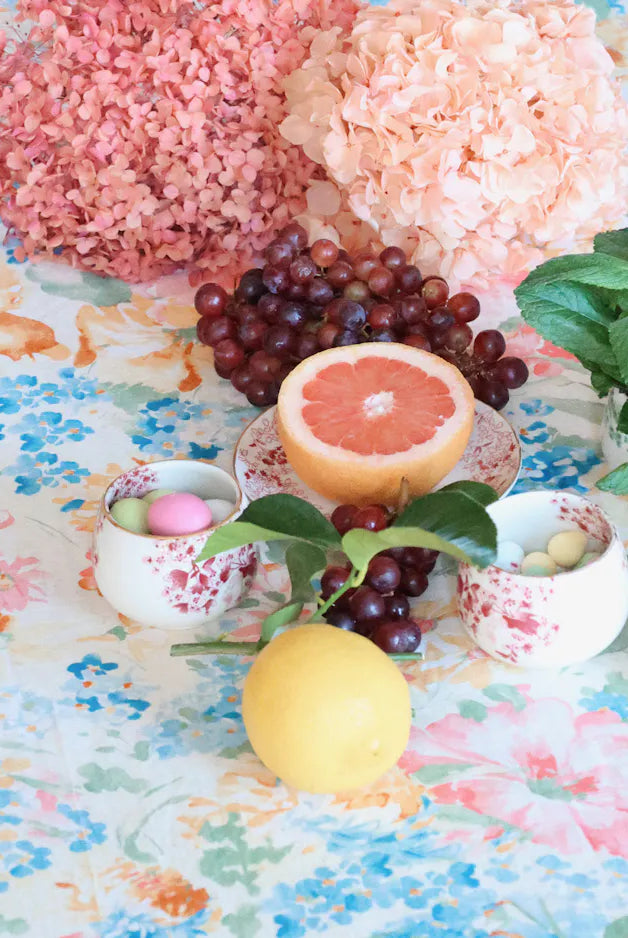 byTiMo Table Cloth Linen 140x300cm Pink Floral - hvittrad.no