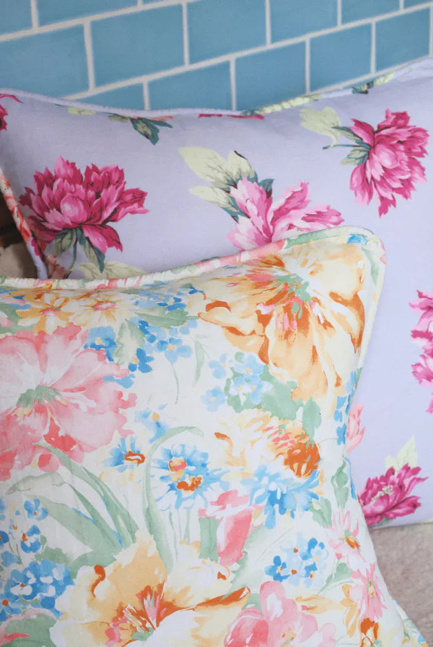 byTiMo Cushion Cover Linen 50x50cm Pink Floral - hvittrad.no