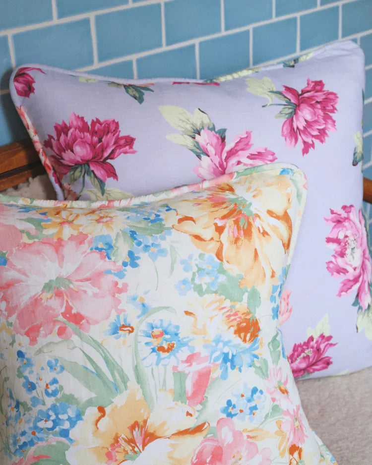 byTiMo Cushion Cover Linen 50x50cm Pink Floral - hvittrad.no