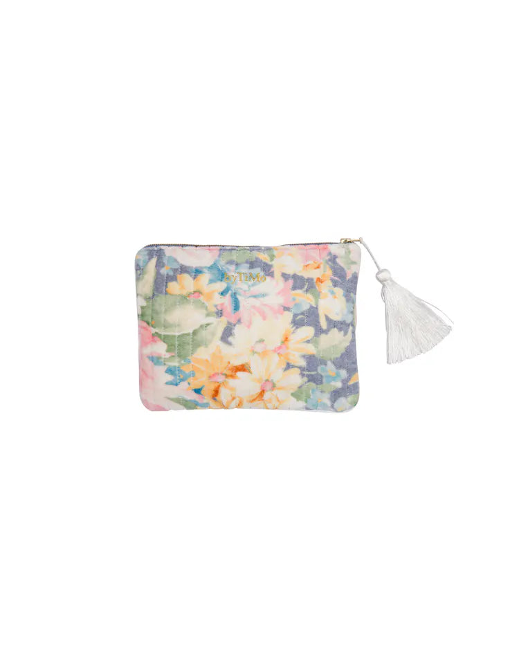 byTiMo Zipper Pouch Velvet Blue Florals - hvittrad.no