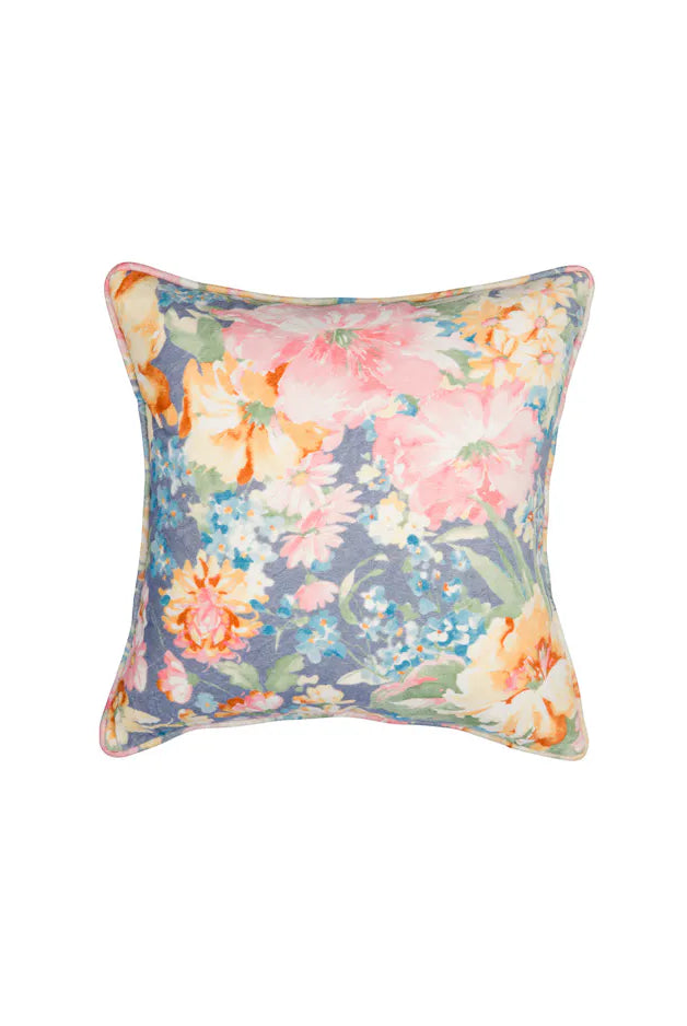 byTiMo Cushion Cover Velvet 50x50 cm Blue Florals - hvittrad.no