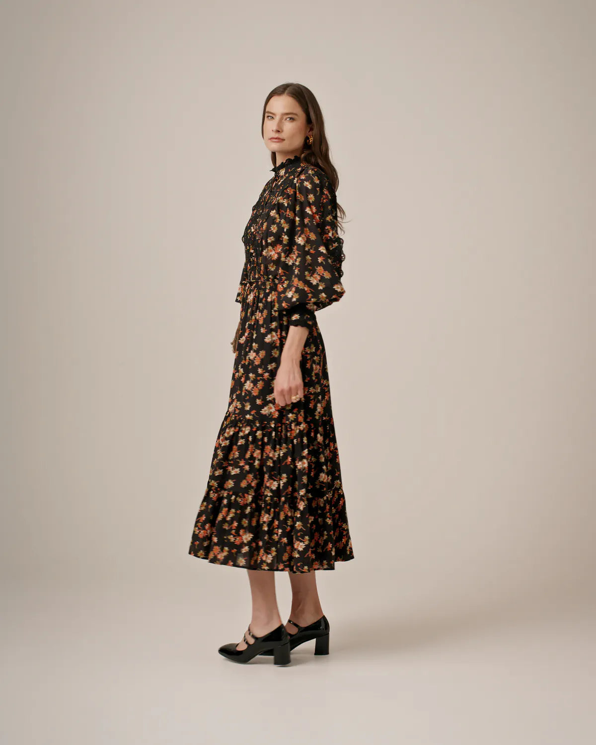 byTiMo Cotton Slub Midi Dress Midnight Daisy - hvittrad.no