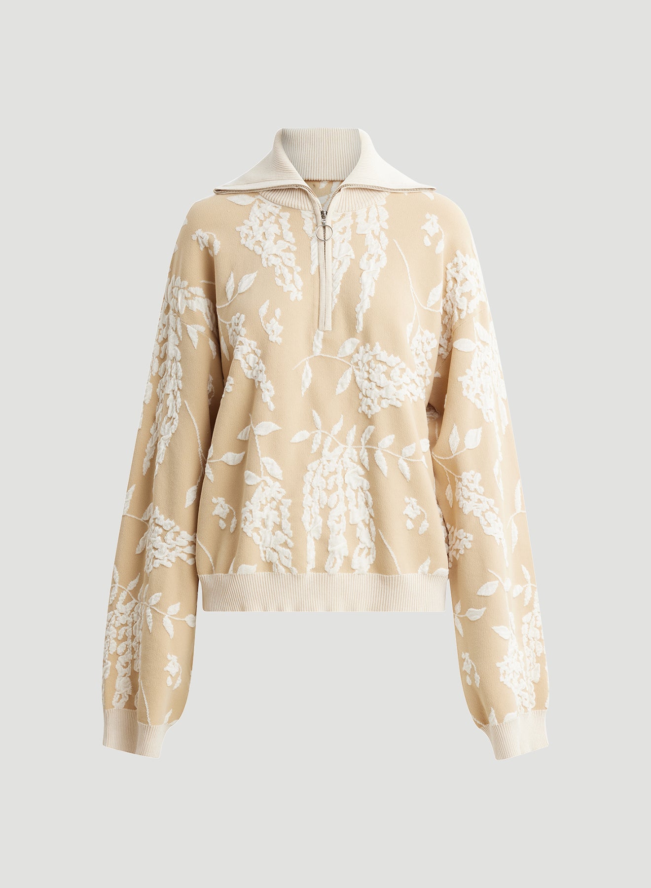 Holzweiler Tine Jacquard Half Zip Beige Mix - hvittrad.no