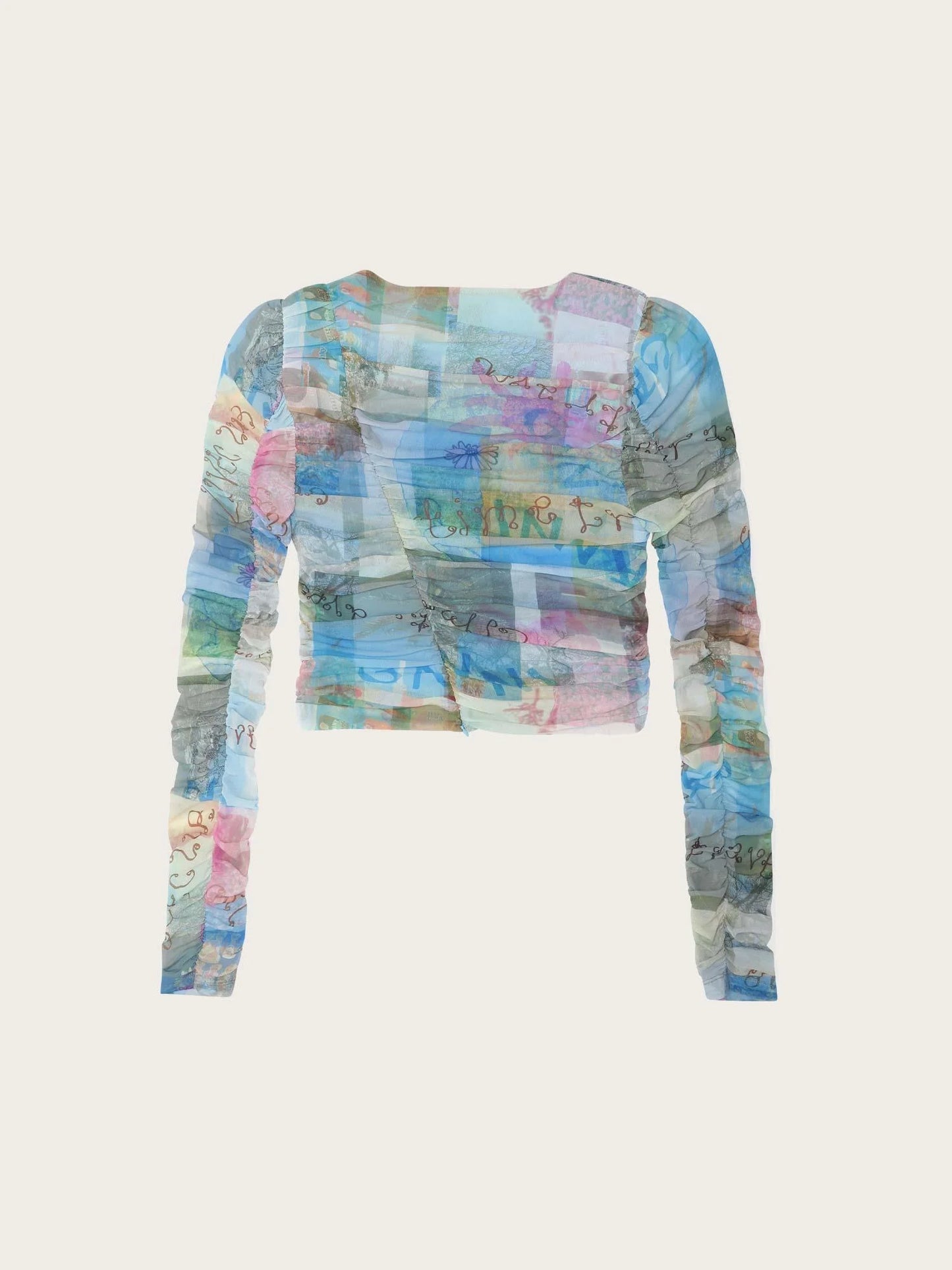 Printed Mesh Ruched Blouse Wild Orchid