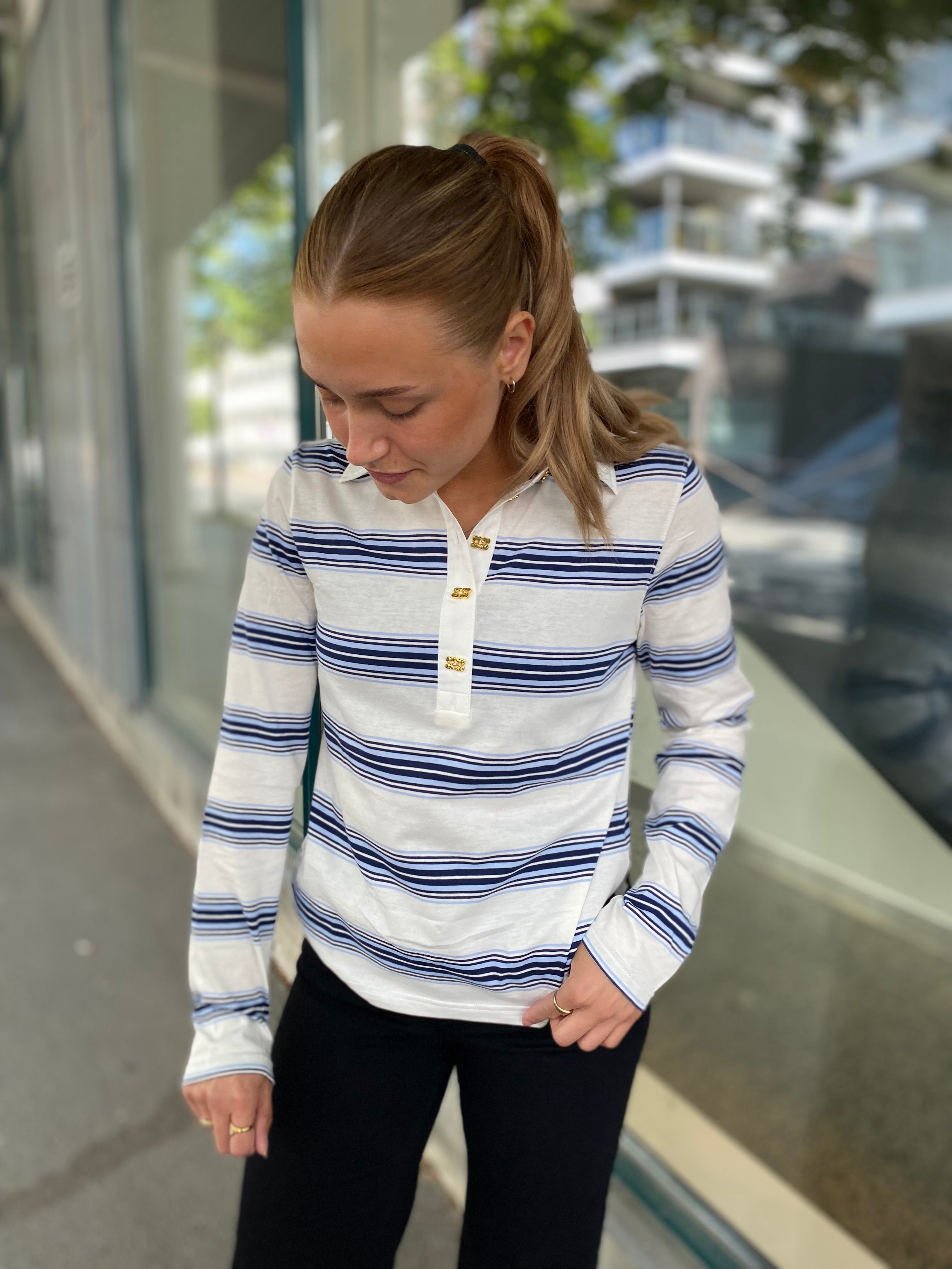 GANNI Thin Jersey Long Sleeve Polo Multicolour - hvittrad.no