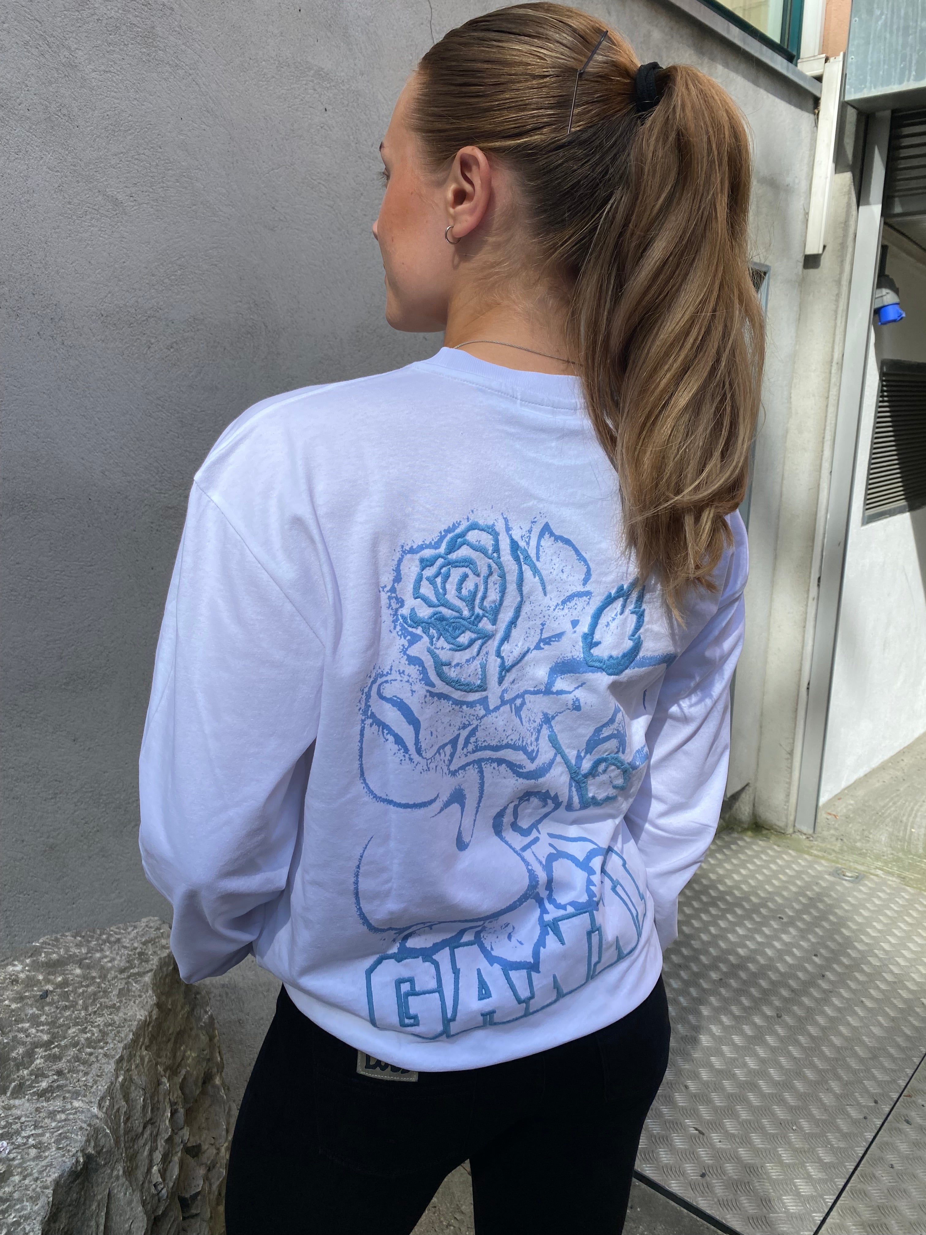 GANNI Future Heavy Jersey Rose Long Sleeve T-Shirt Bright White - hvittrad.no