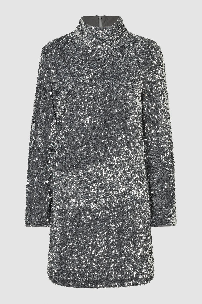 Second Female Shimmer Slim Dress Silver - hvittrad.no