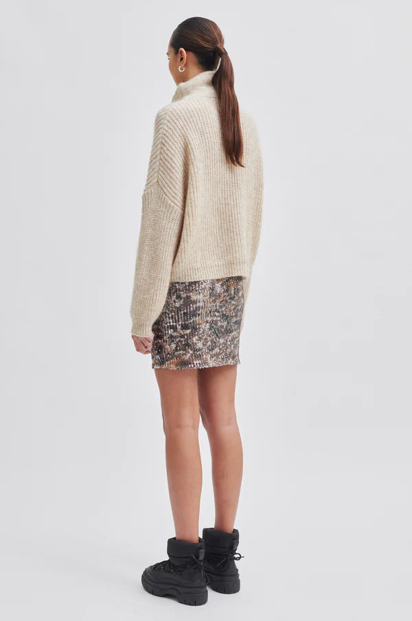 Second Female Lusinda Knit T-Neck Zip Moonbeam - hvittrad.no