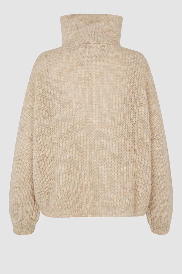 Second Female Lusinda Knit T-Neck Zip Moonbeam - hvittrad.no