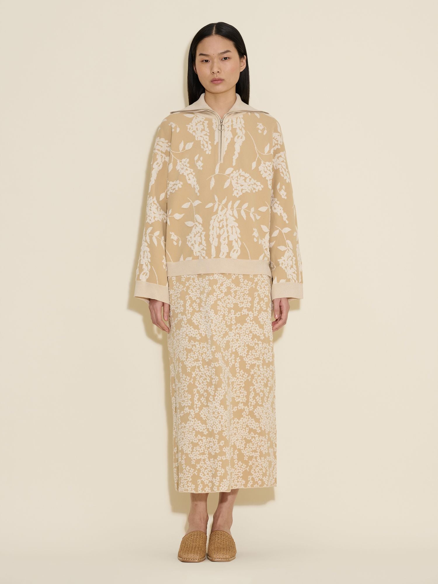 Holzweiler Tine Jacquard Half Zip Beige Mix - hvittrad.no