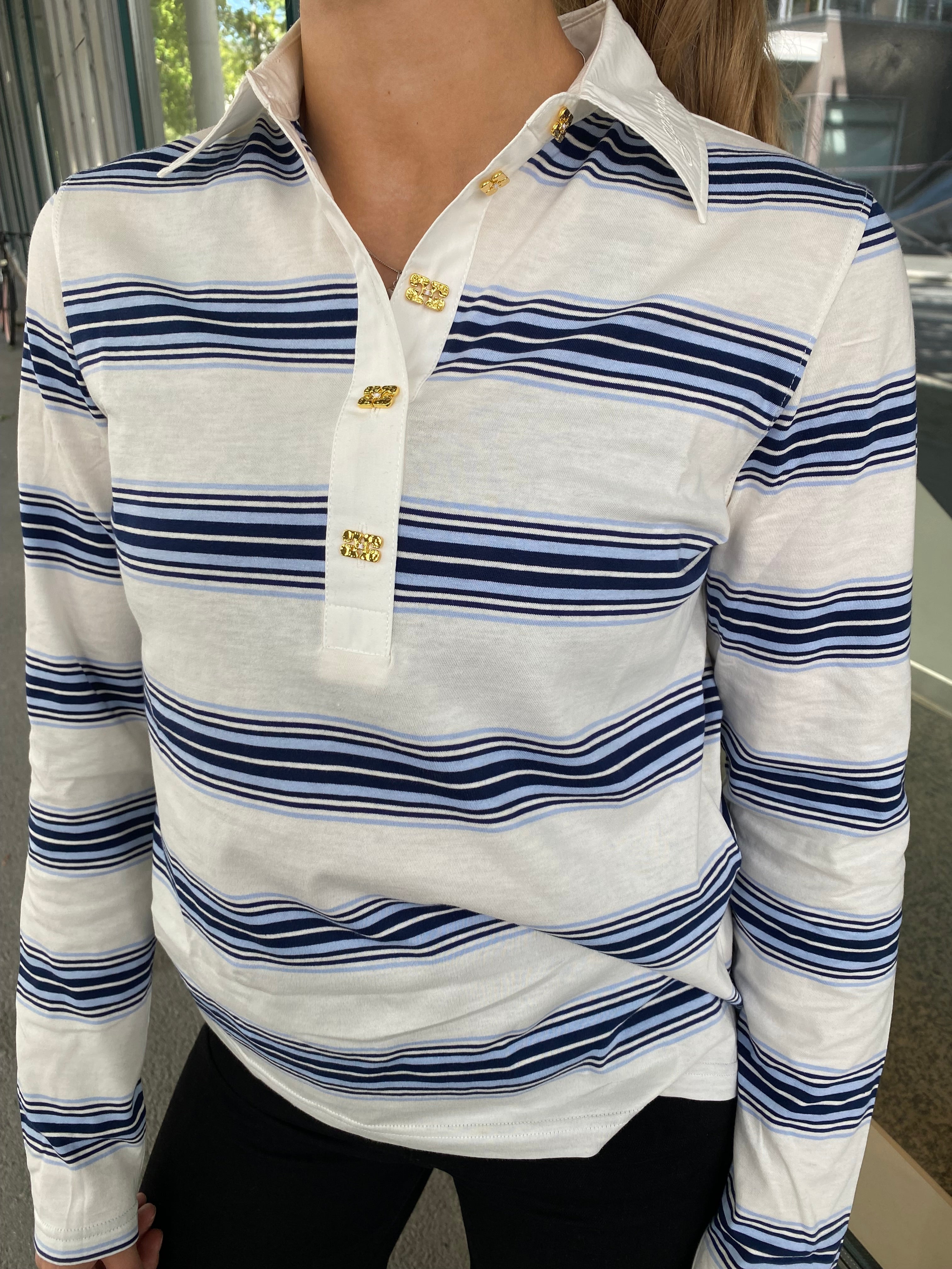 GANNI Thin Jersey Long Sleeve Polo Multicolour - hvittrad.no