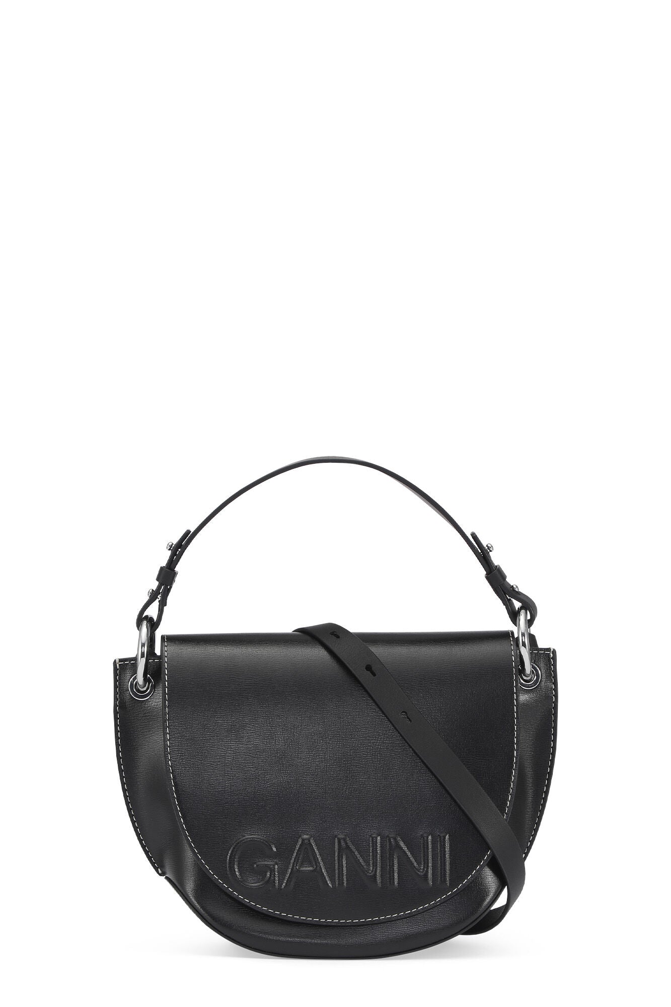Ganni Banner Saddle Bag Black - hvittrad.no