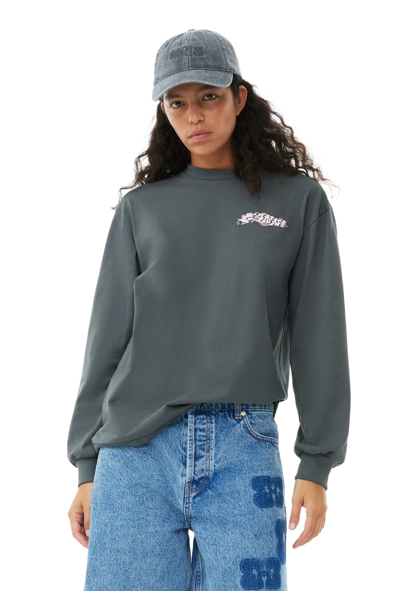 Ganni Cap Hat Denim Black - hvittrad.no