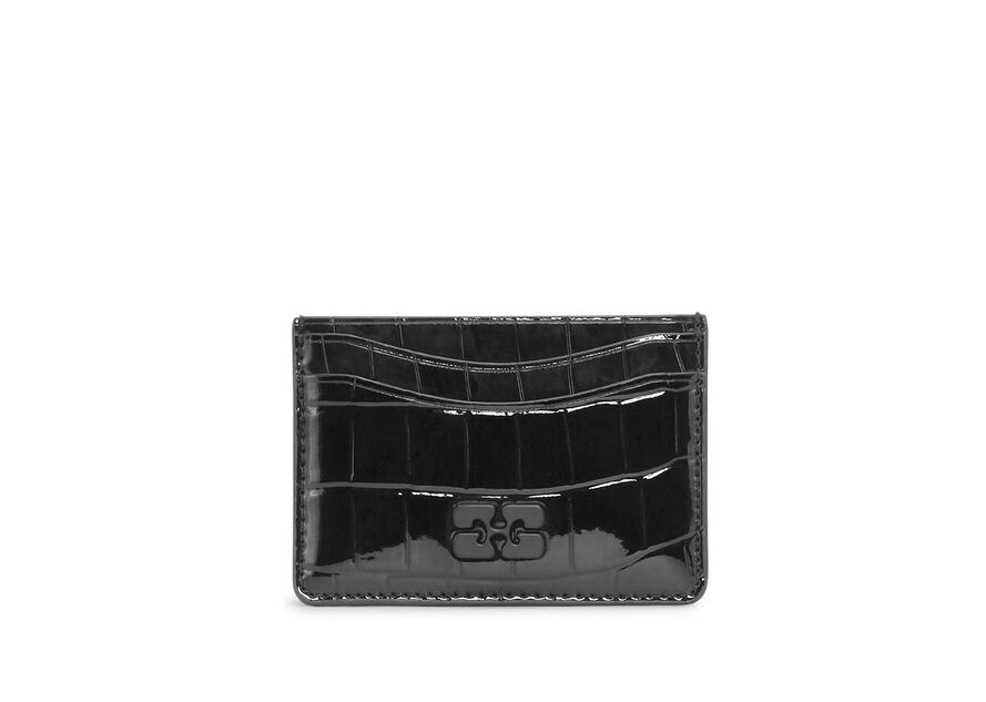 GANNI Ganni Bou Card Holder Patent Croco Black - hvittrad.no