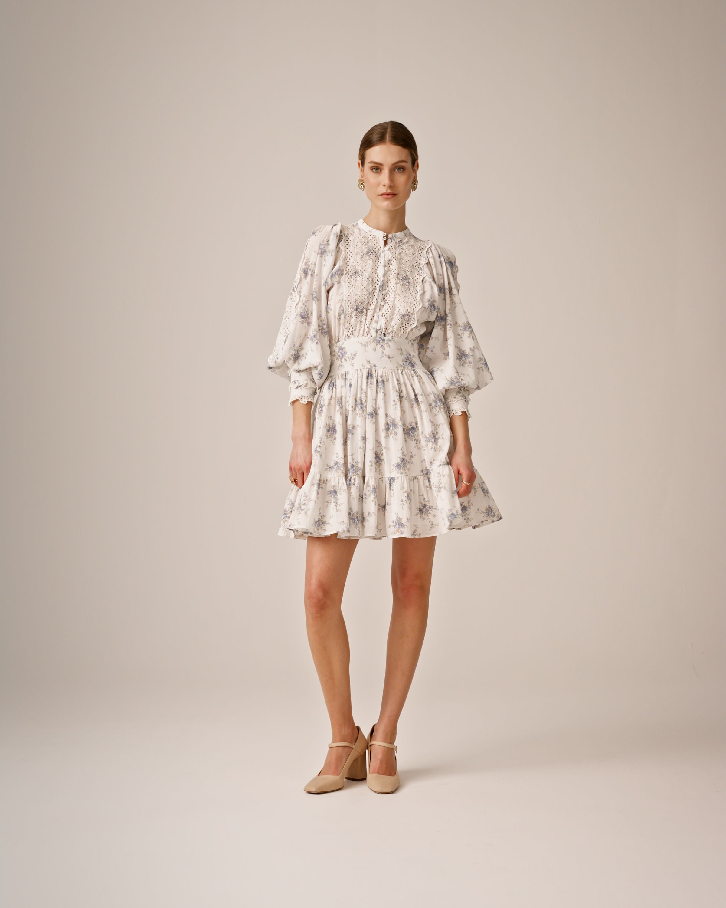 ByTiMo Cotton Slub Mini Dress Flower Buds - hvittrad.no