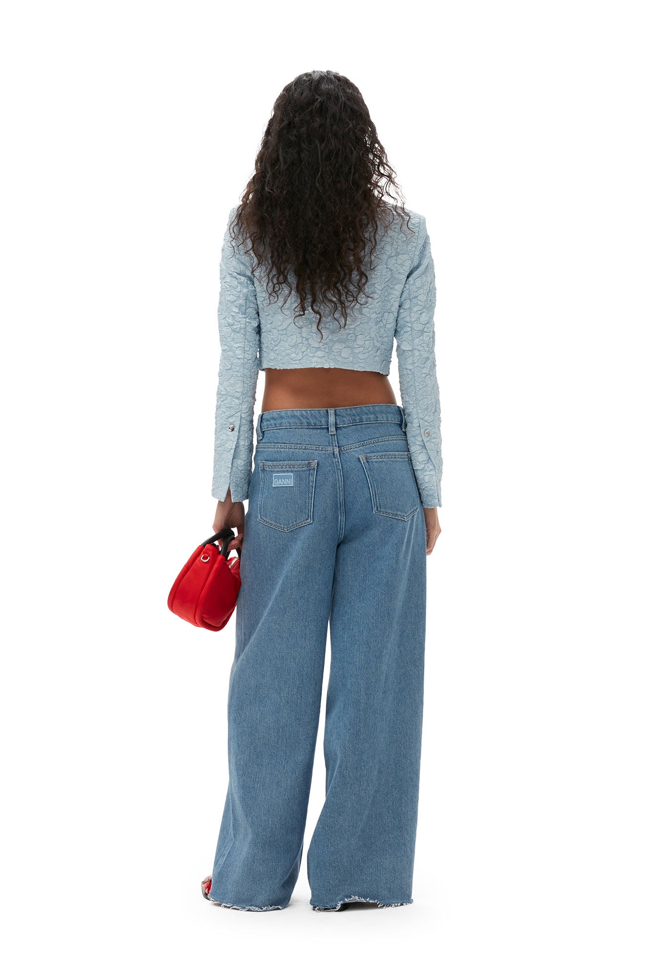 Stretch Jacquard Cropped Blazer Sky Blue