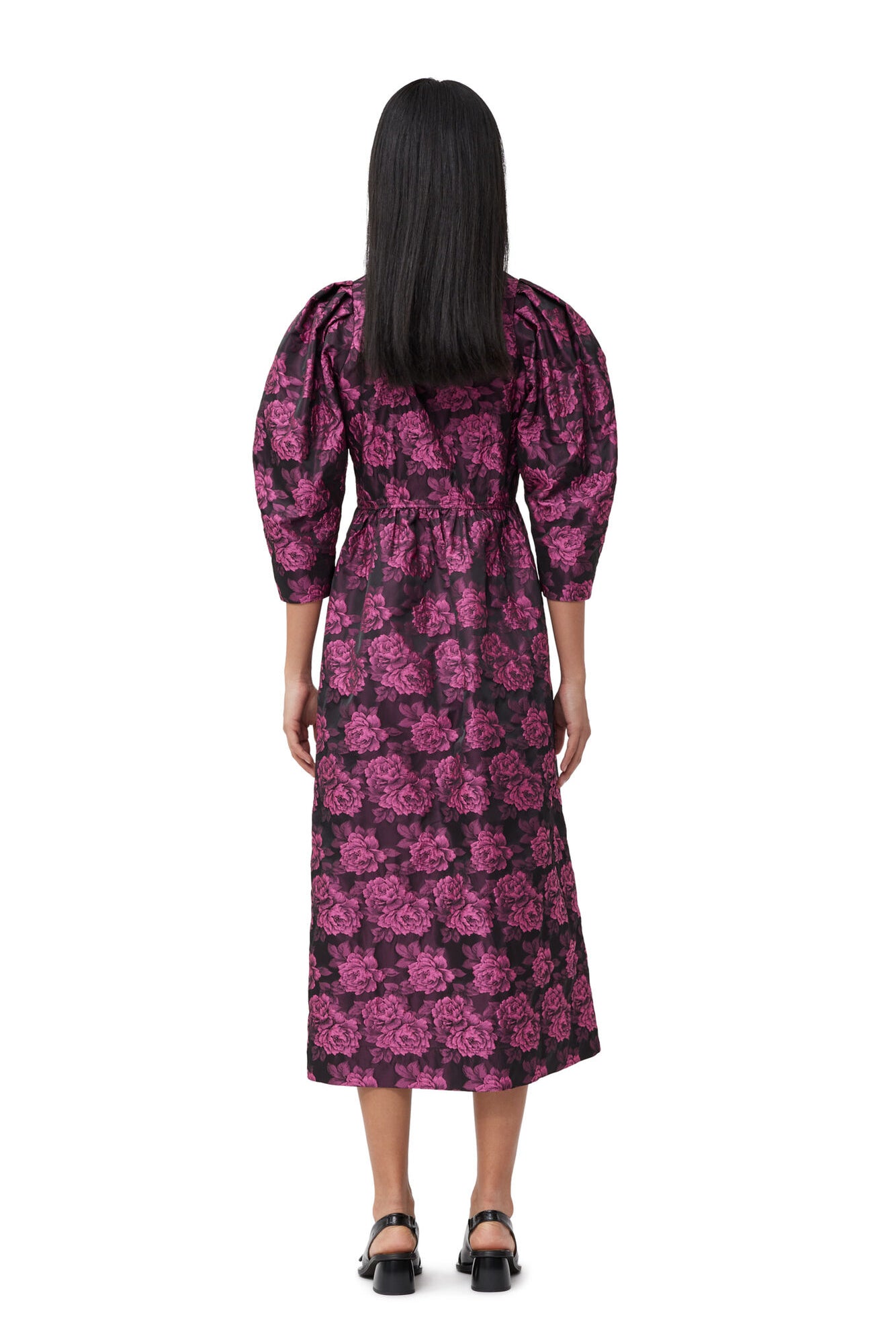 Ganni Botanical Jecquard V-Neck Midi Dress Cone Flower - hvittrad.no