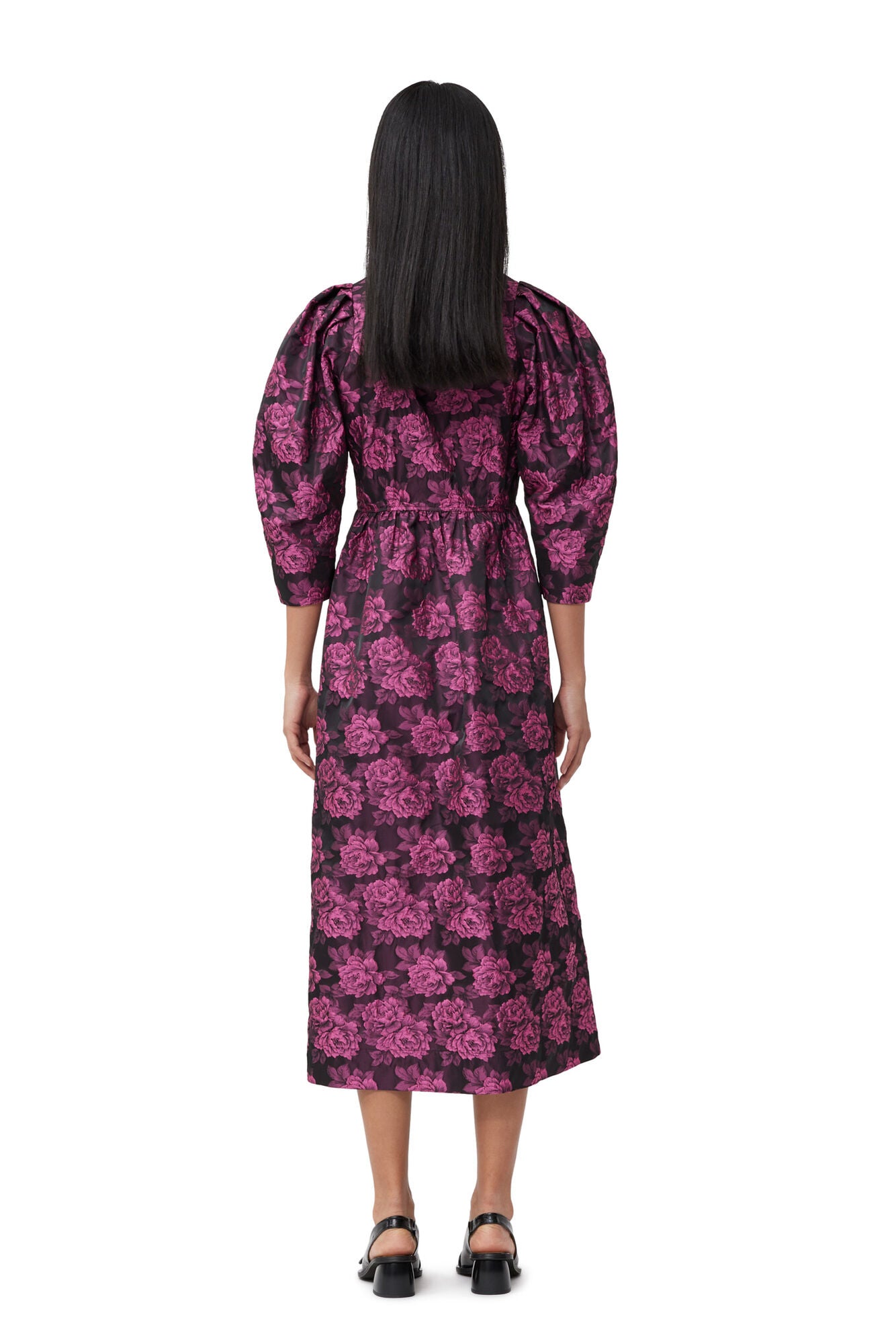 Ganni Botanical Jecquard V-Neck Midi Dress Cone Flower - hvittrad.no