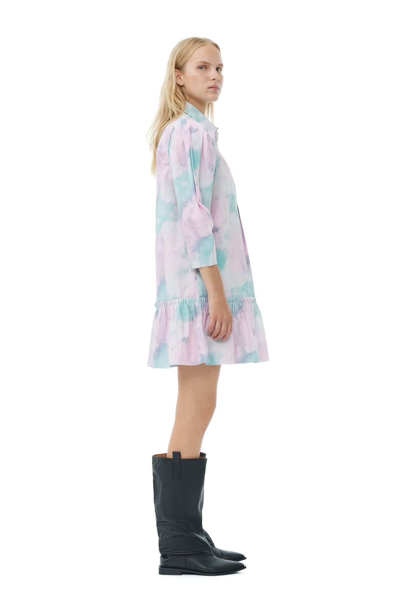 Ganni Printed Cotton Mini Shirt Dress Lilac Sachet - hvittrad.no