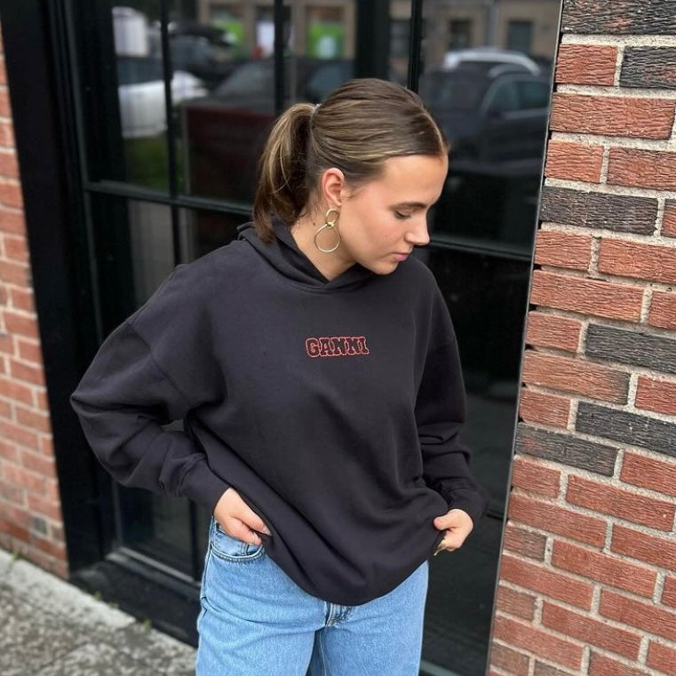 GANNI Isoli Ganni Rose Oversized Hoodie Phantom - hvittrad.no