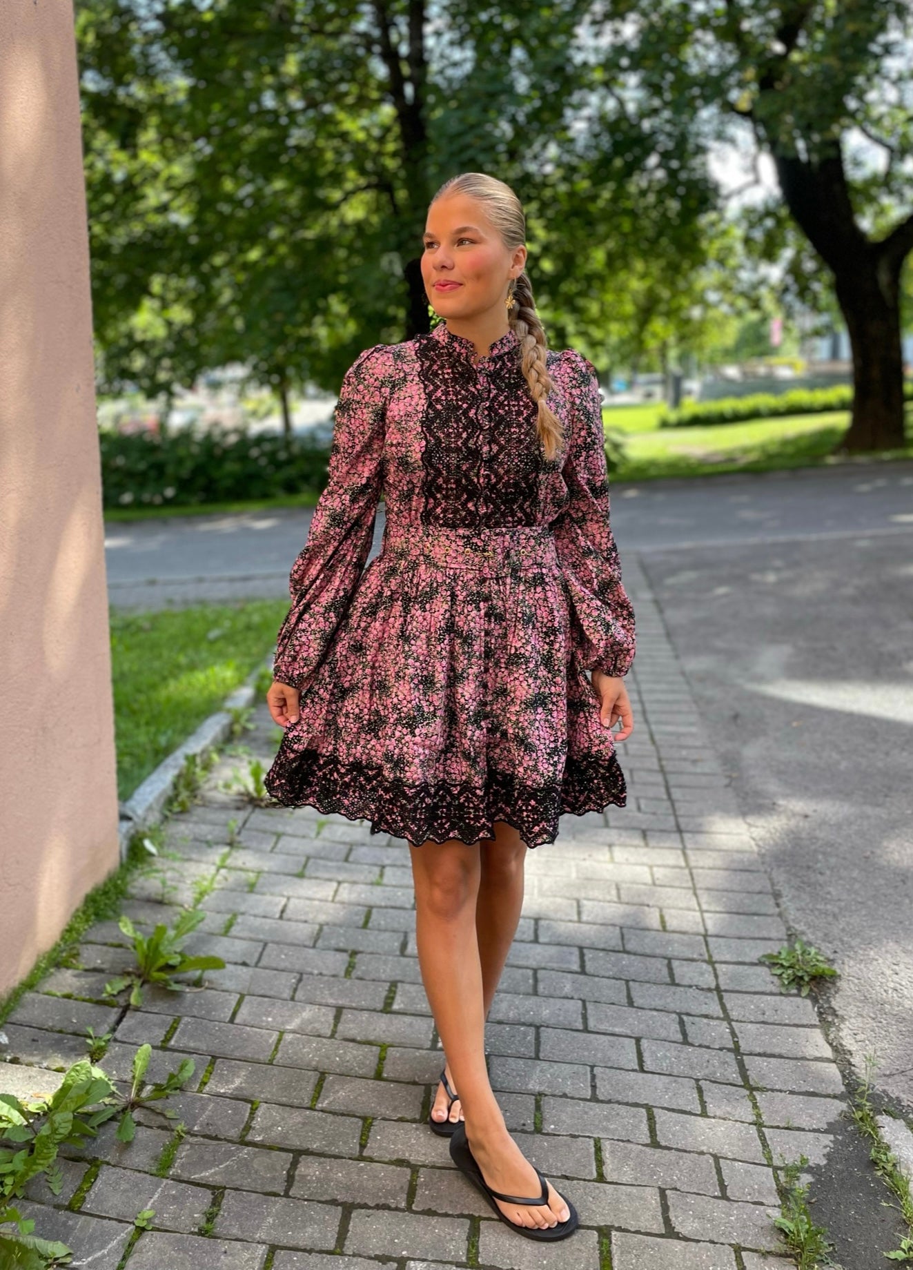 Décorated Poplin Belt Dress Petite Rose