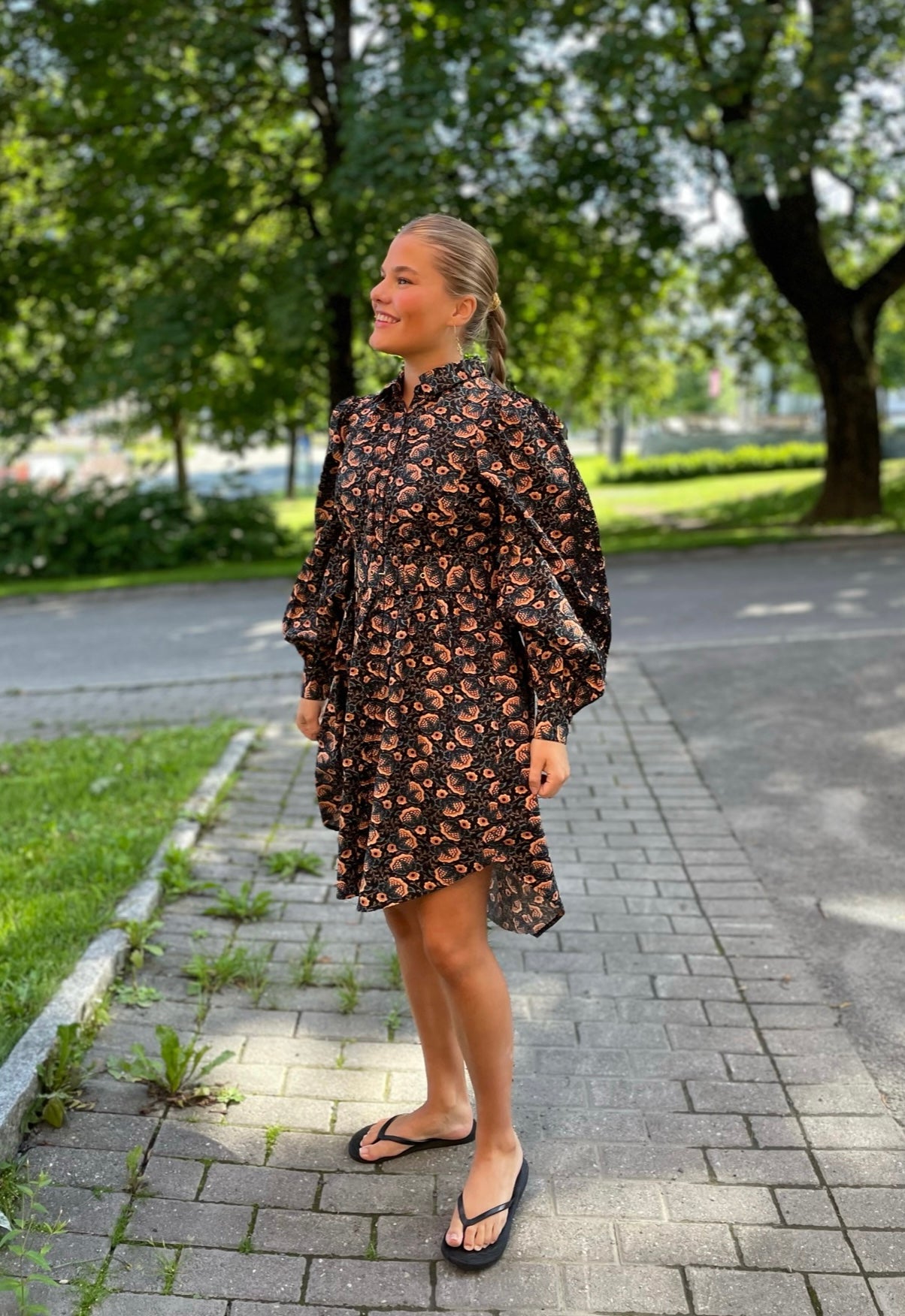 Décorated Poplin Shirt Dress Autumn