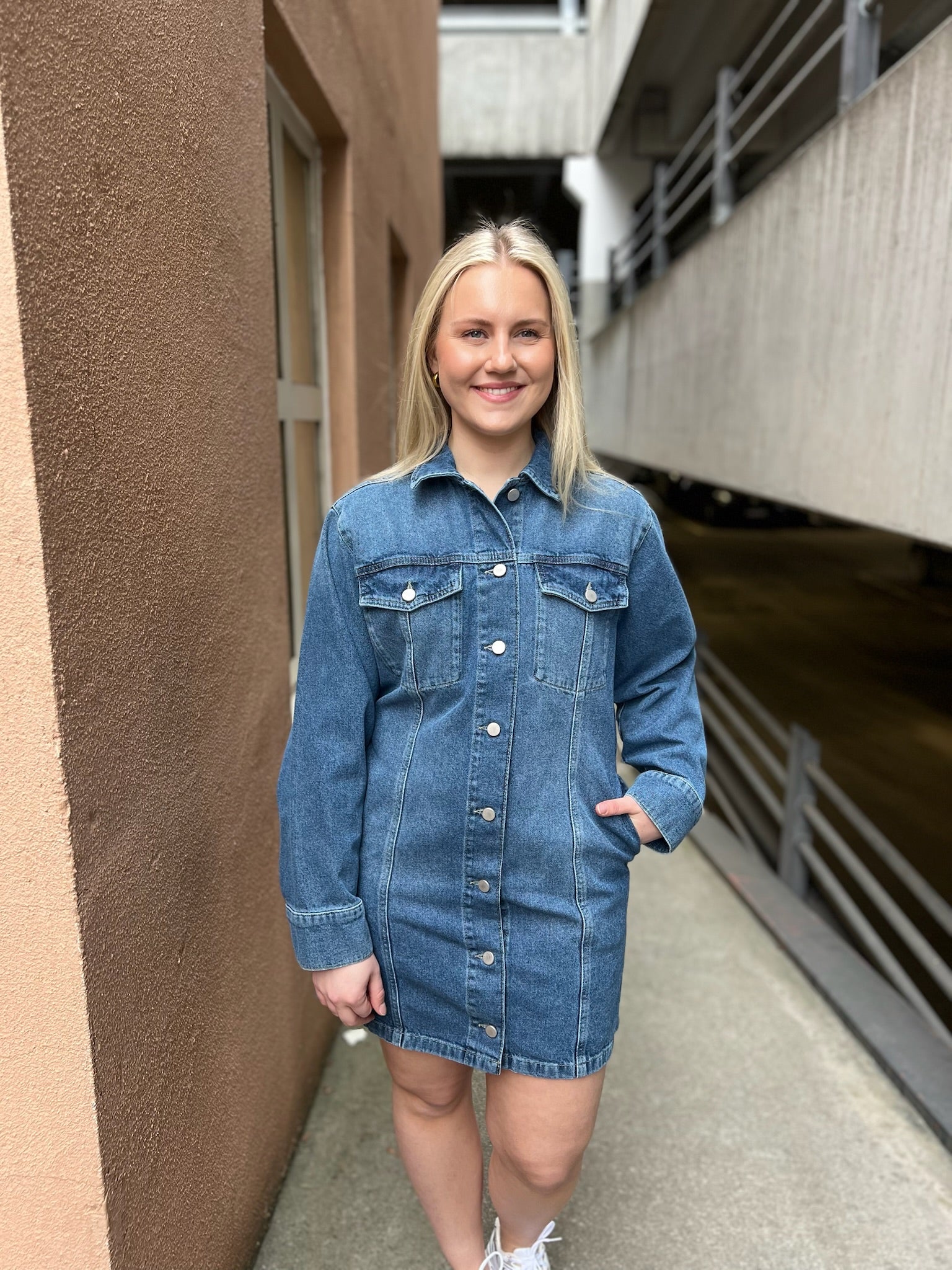 Second Female Kylie Dress Denim Blue - hvittrad.no