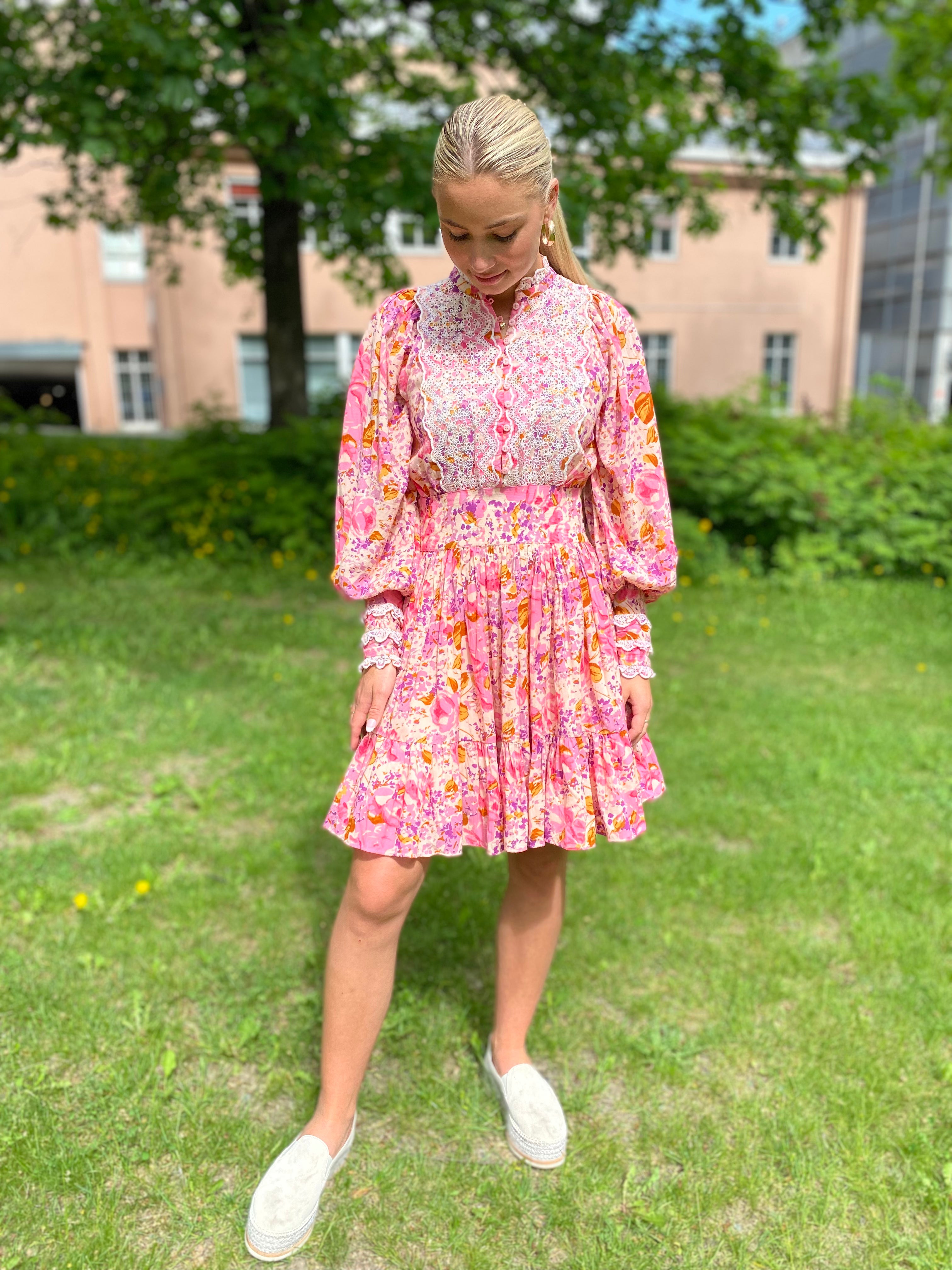 byTiMo Cotton Slub Mini Dress Hydrangea - hvittrad.no