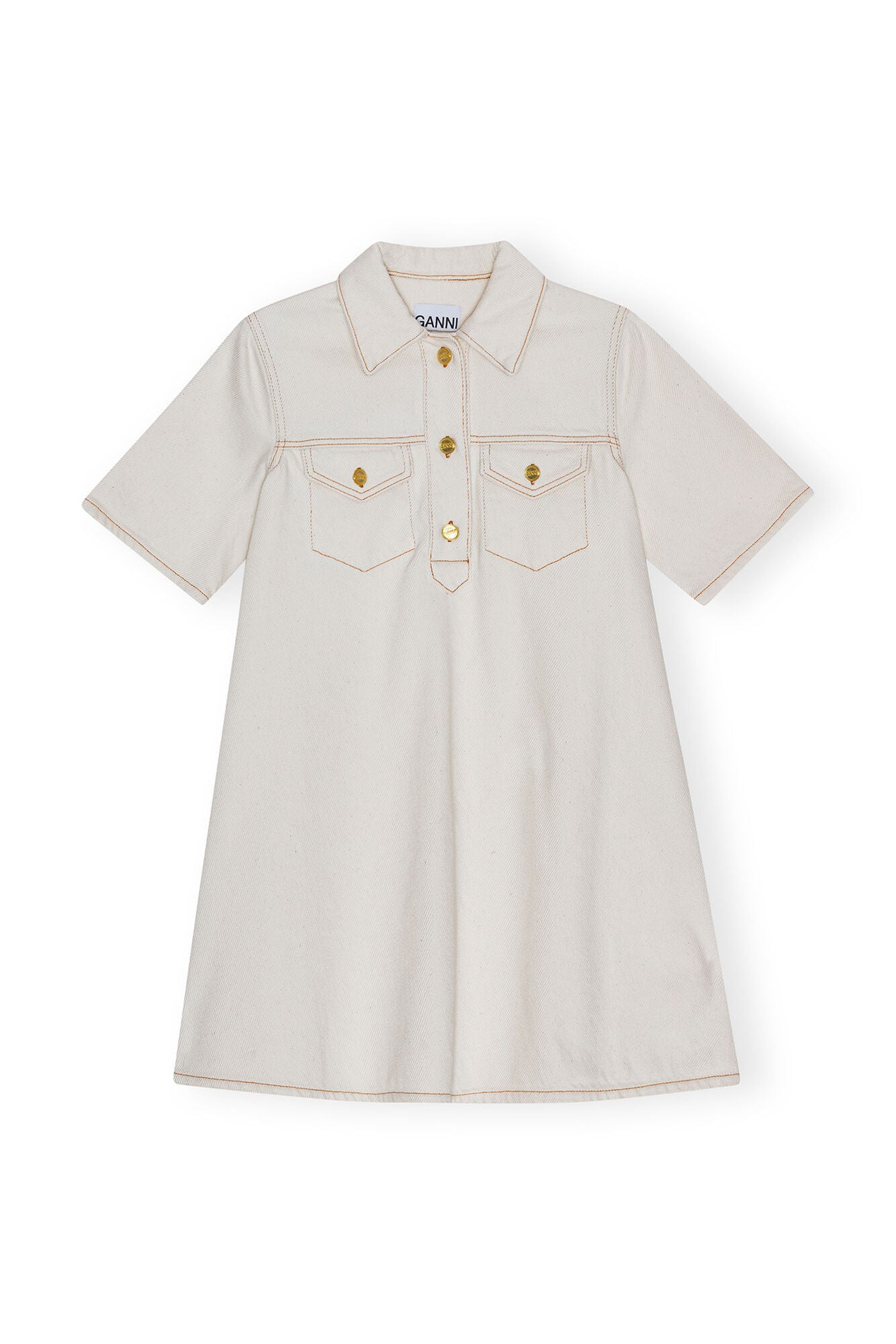 Ganni Heavy Denim Mini Dress Egret - hvittrad.no