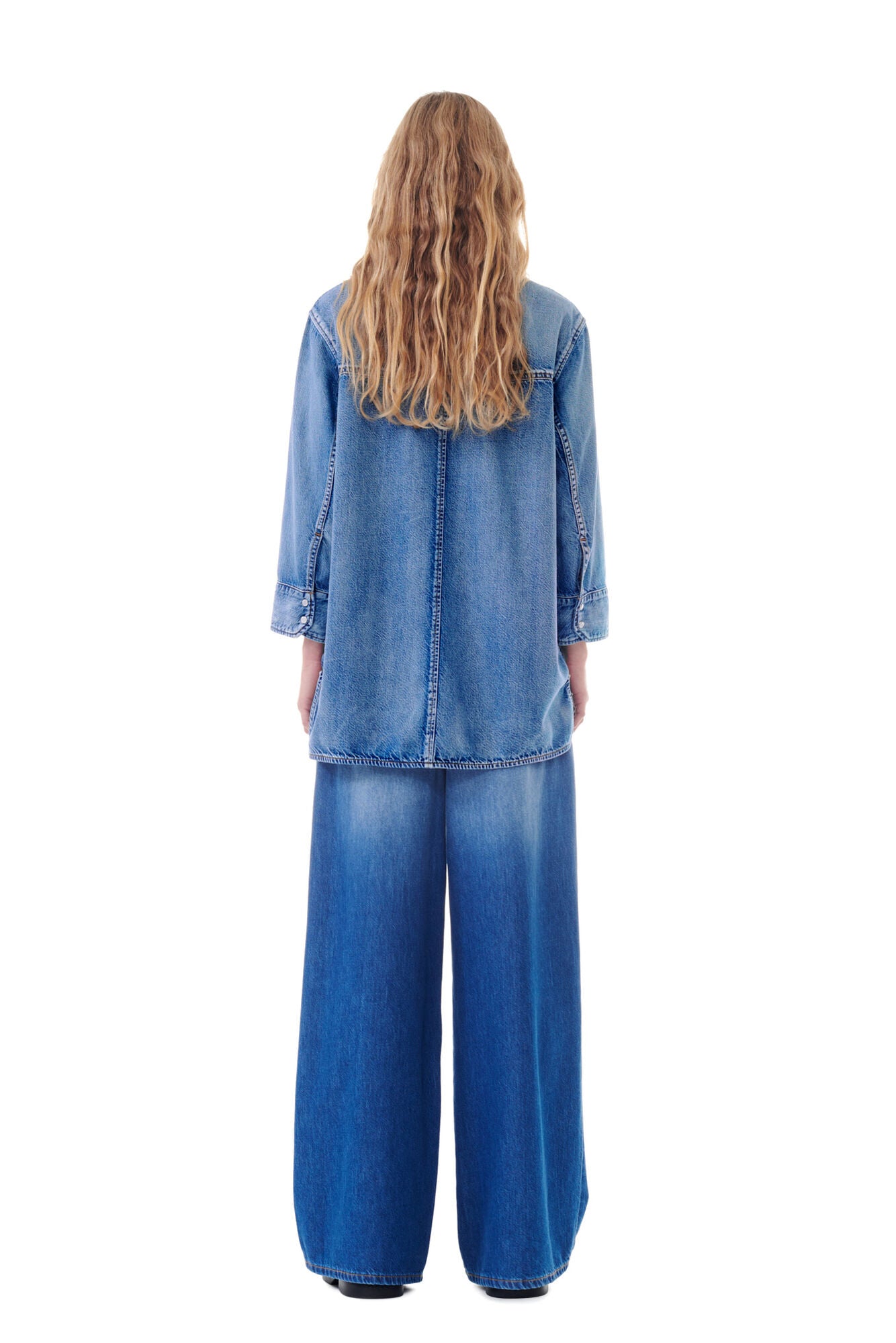 Ganni Light Denim Oversized Shirt Mid Blue Vintage - hvittrad.no
