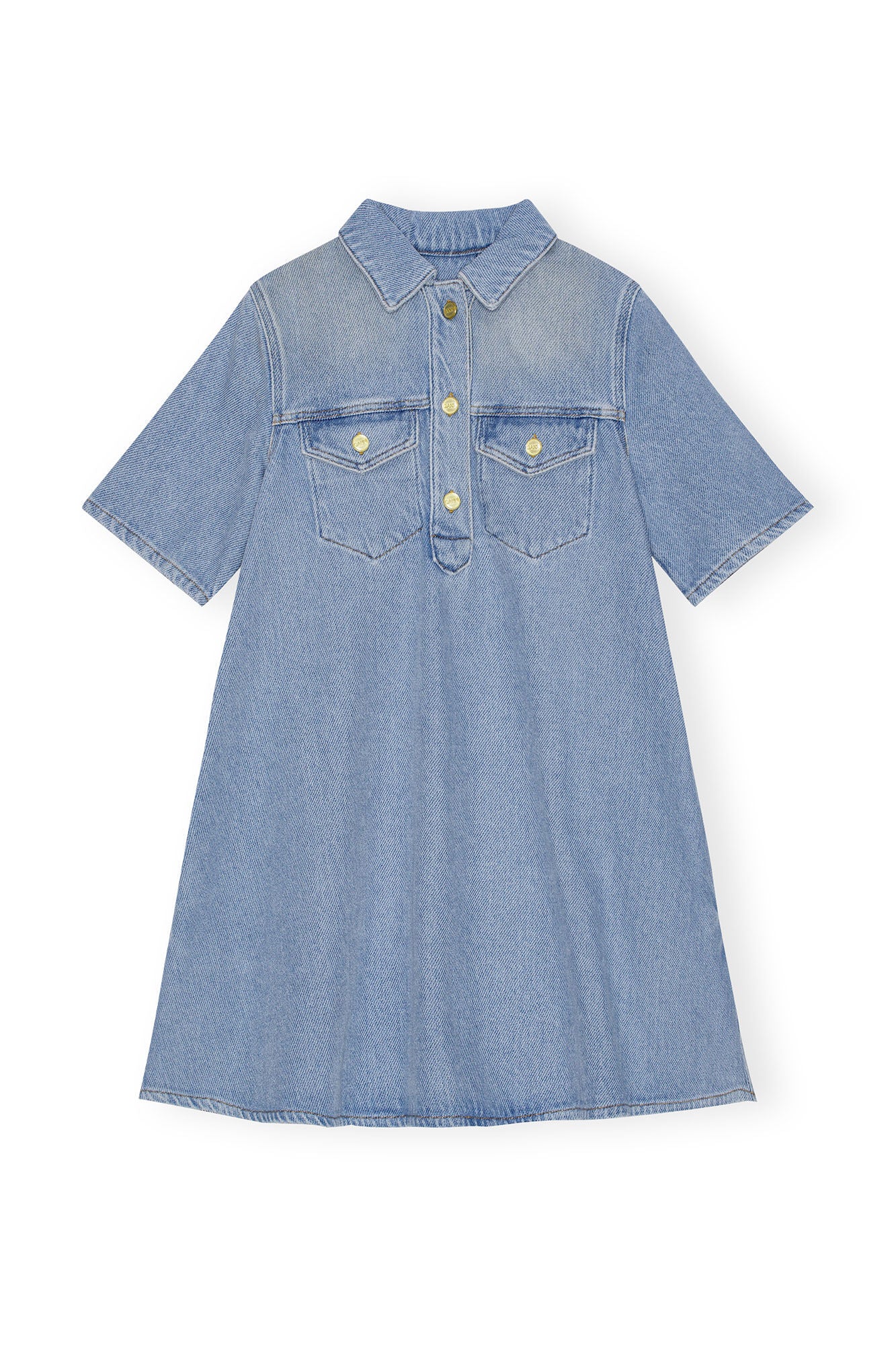 Ganni Heavy Denim Mini Dress Tint Wash - hvittrad.no