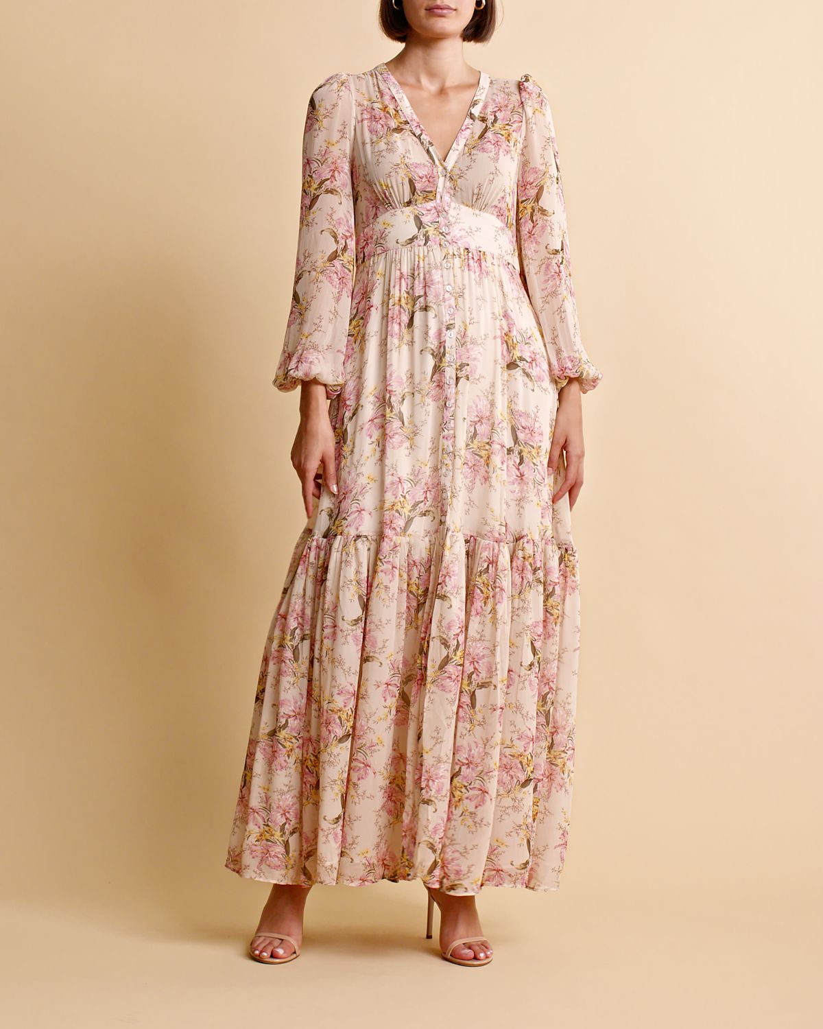 byTiMo Georgette Maxi Dress Vintage Lilies - hvittrad.no