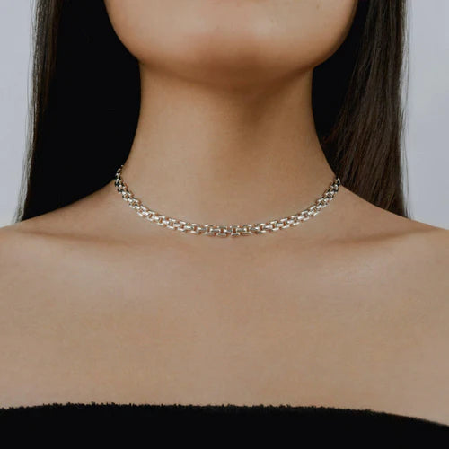 Slim Vintage Link Chain Necklace Silver