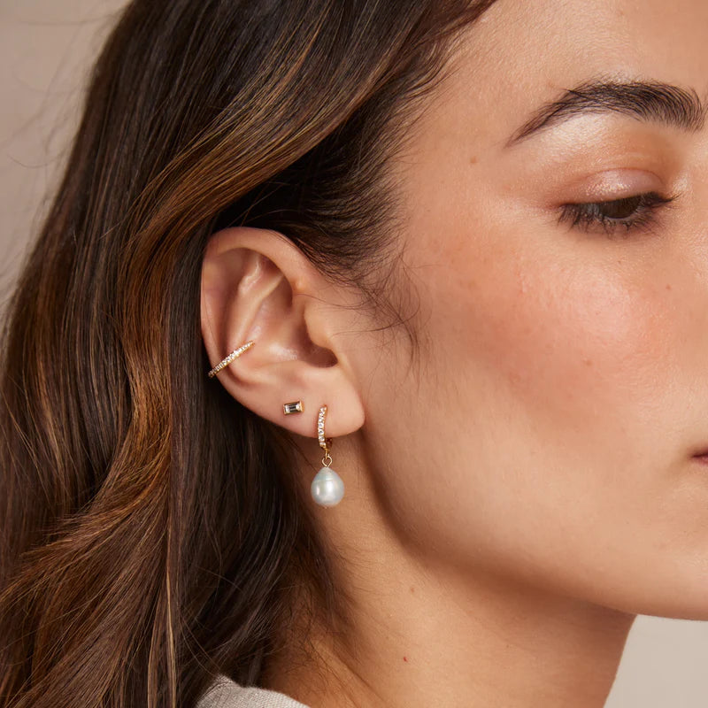 Orelia Pearl Drop Pave Hoop Earrings Gold - hvittrad.no