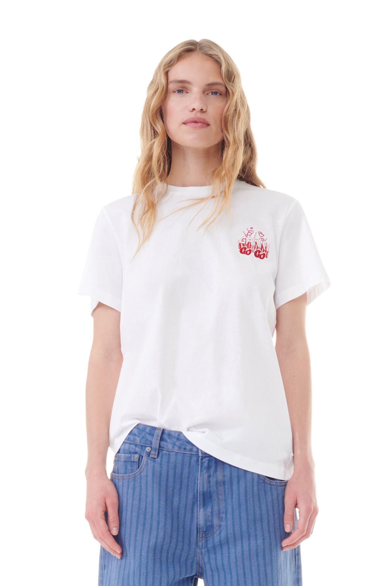 Ganni Thin Jersey GoGo Relaxed T-Shirt Bright White - hvittrad.no