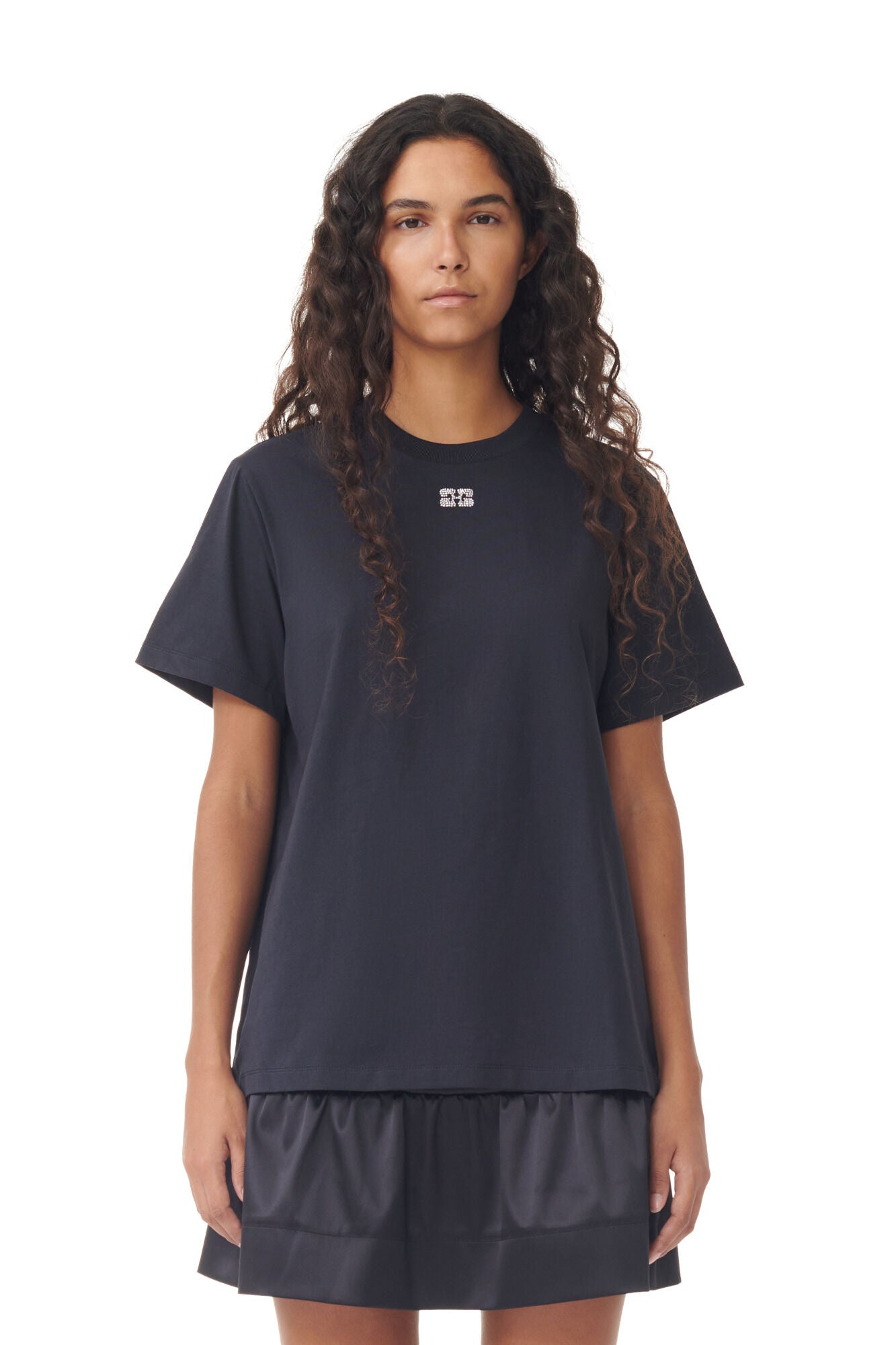 Ganni Basic Jersey Rhinestone Relaxed T-Shirt Phantom - hvittrad.no