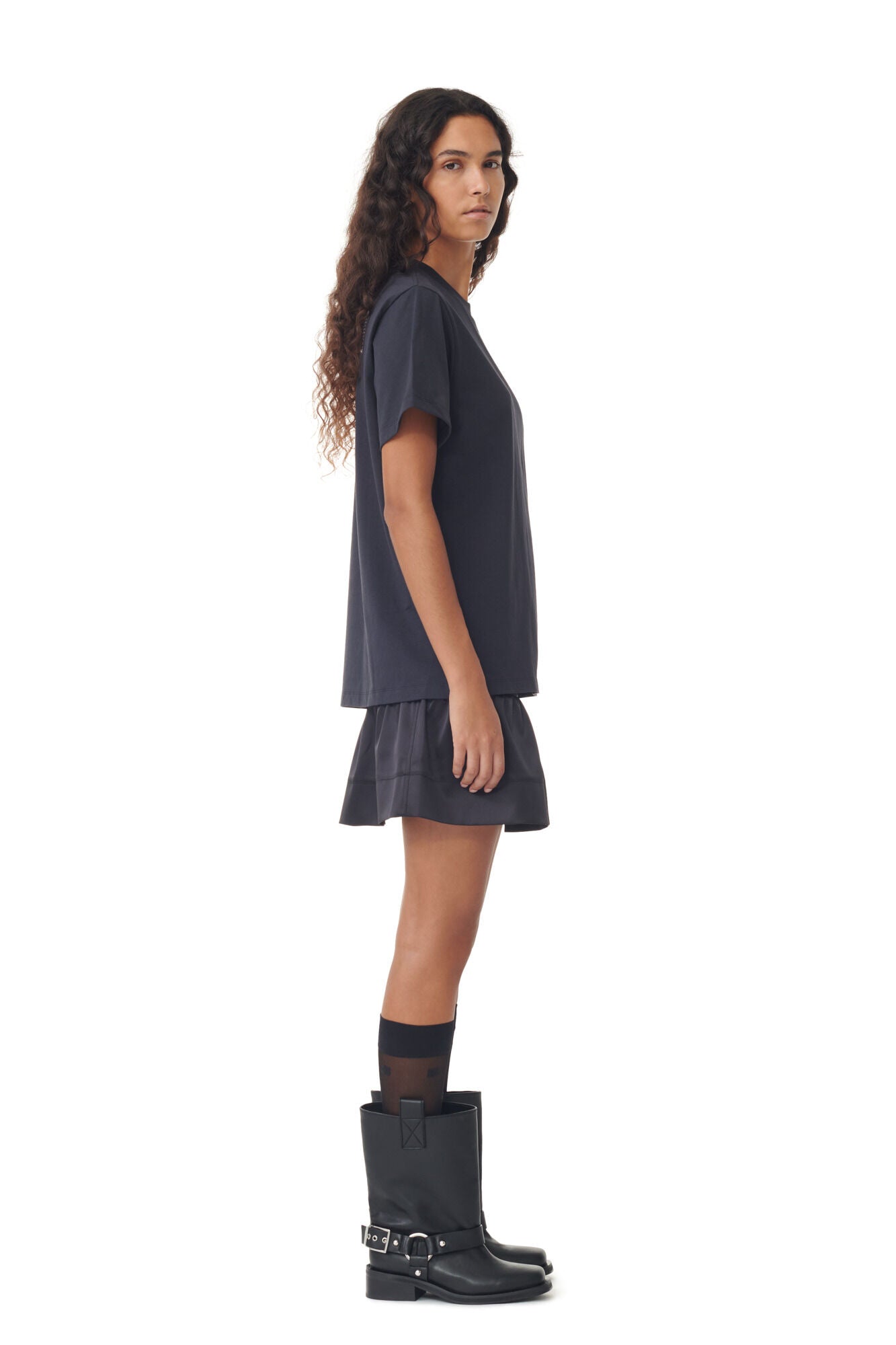 Ganni Basic Jersey Rhinestone Relaxed T-Shirt Phantom - hvittrad.no