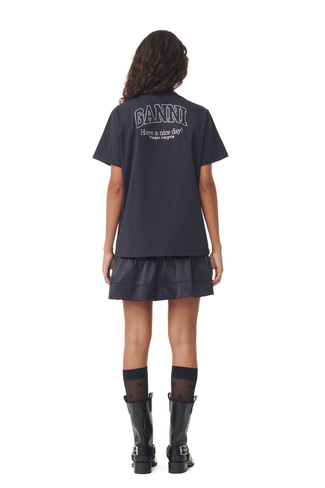 Ganni Basic Jersey Rhinestone Relaxed T-Shirt Phantom - hvittrad.no