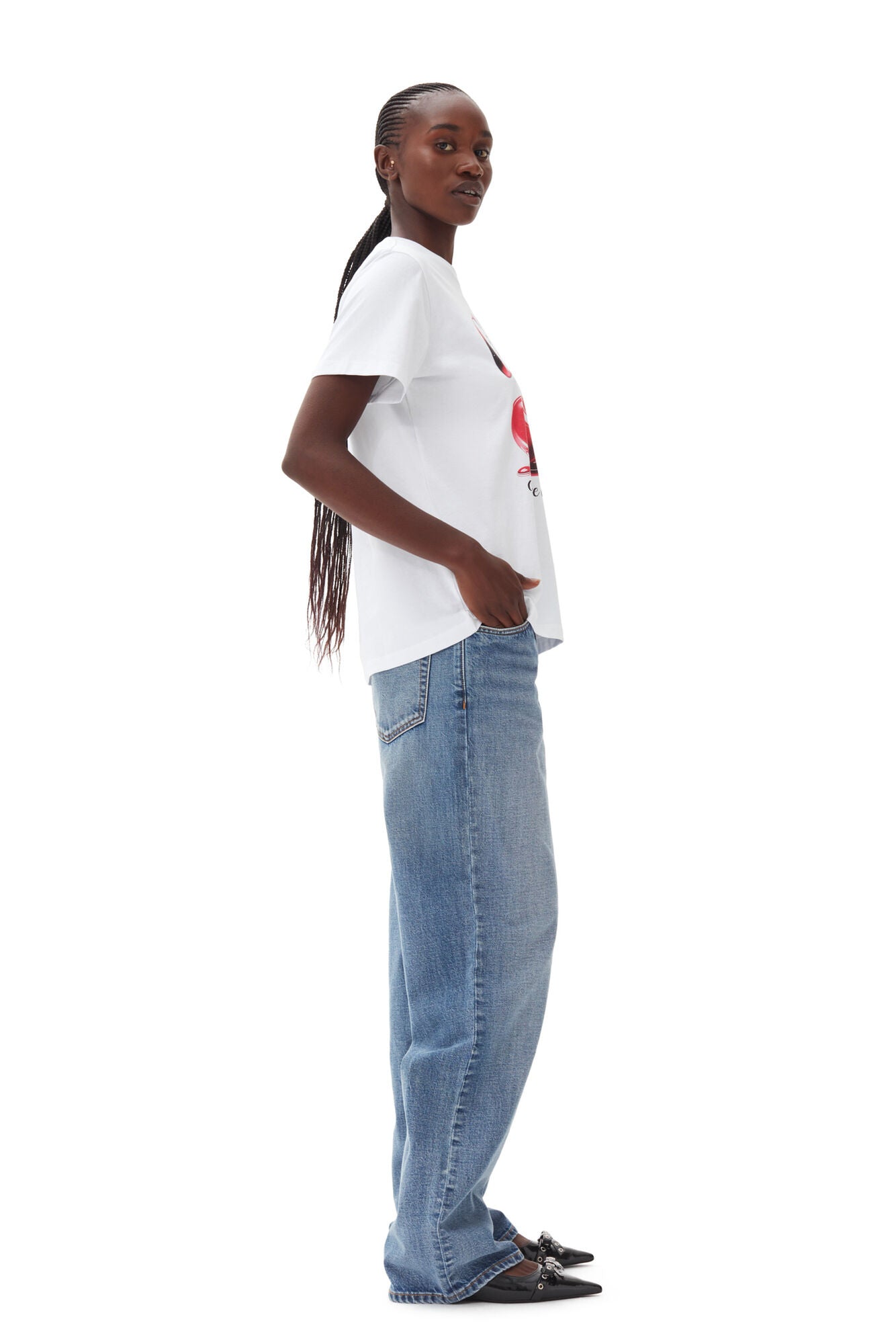 GANNI Basic Jersey Cherry Relaxed T-shirt Bright White - hvittrad.no