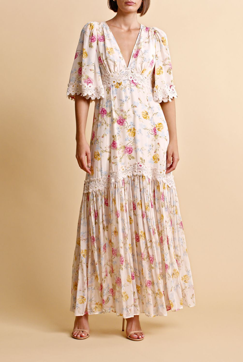 byTiMo Satin Embroidery Dress Daylight Roses - hvittrad.no