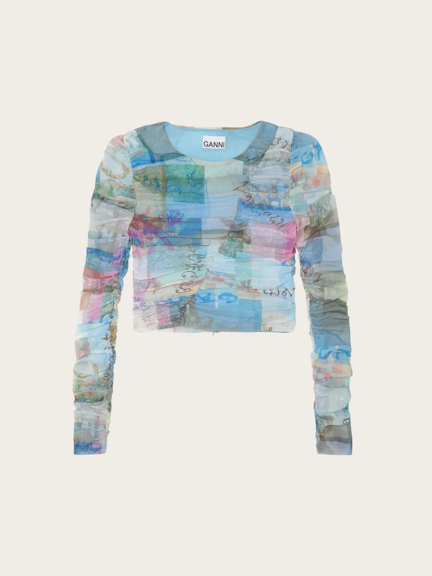 Printed Mesh Ruched Blouse Wild Orchid