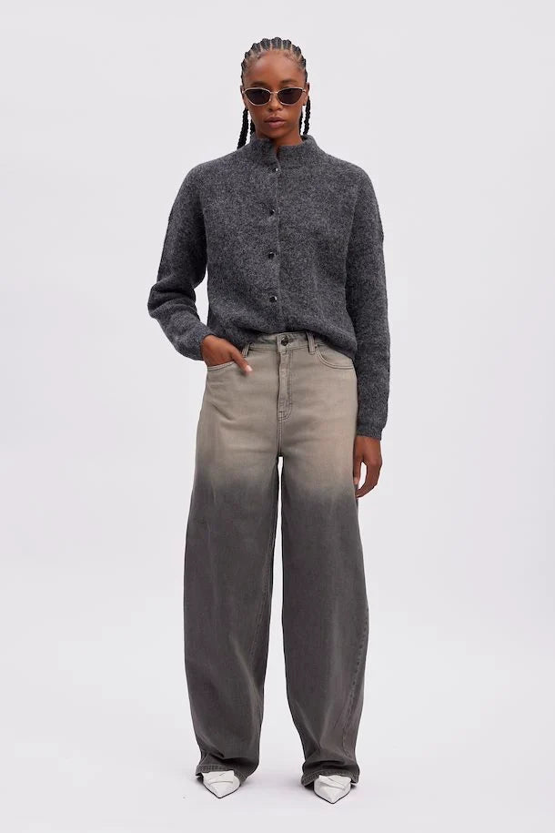 Gestuz AlphaGZ Short Cardigan Charcoal Melange - hvittrad.no