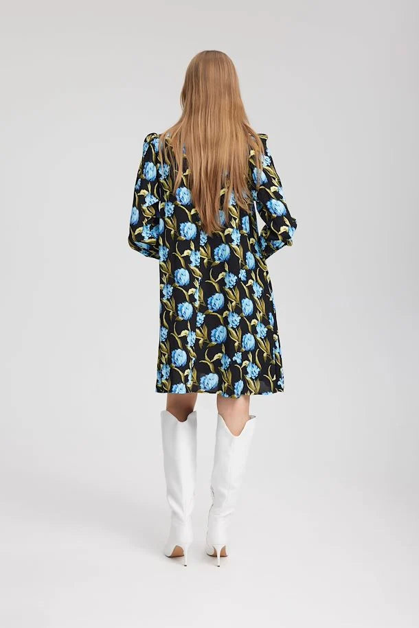 Gestuz PiaGZ P Short Dress Flower Army Blue - hvittrad.no