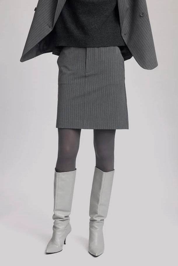 Gestuz JoelleGZ Mel Pinstripe MW Skirt Grey Pinstripe - hvittrad.no