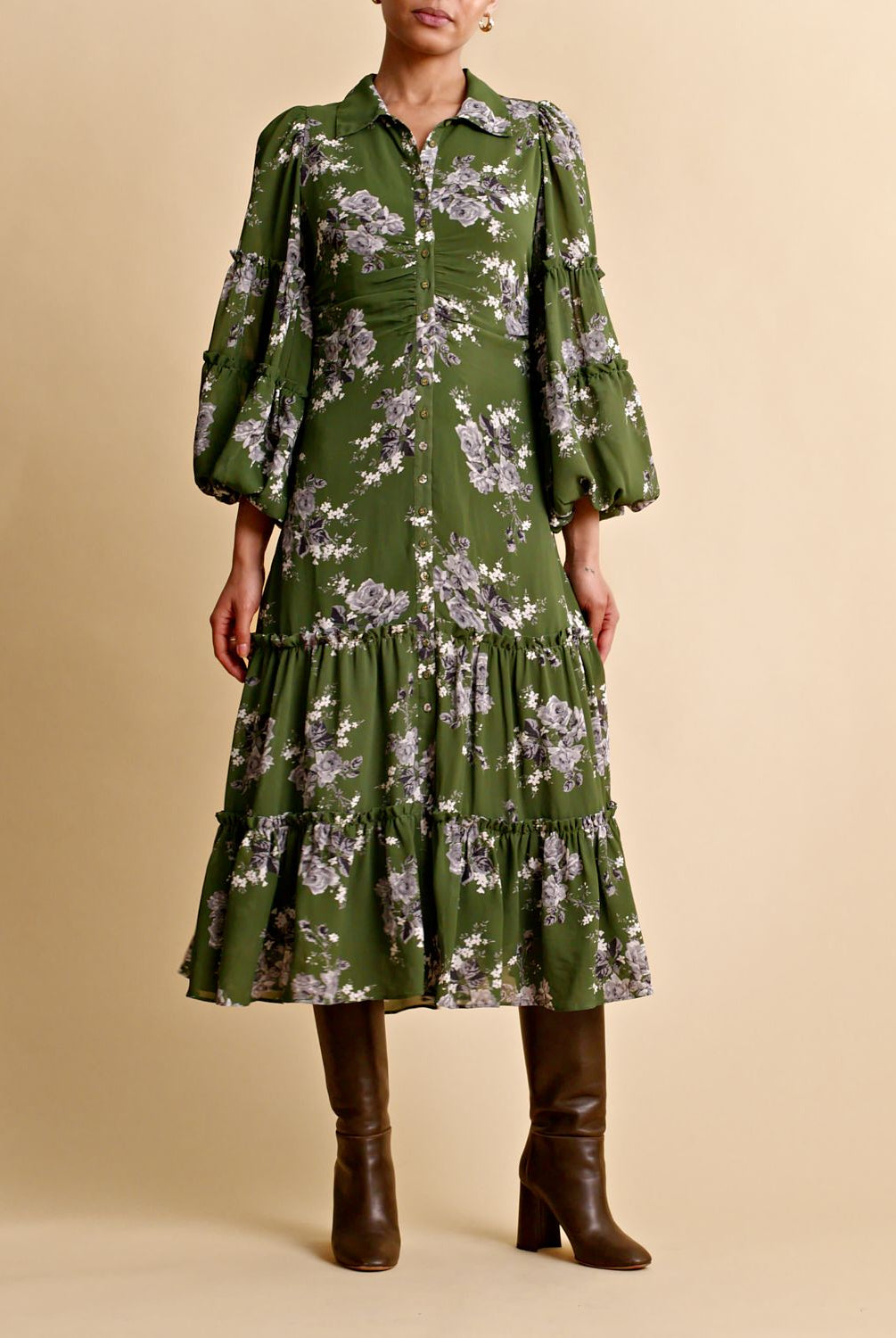byTiMo Spring Shirt Dress Green Rose - hvittrad.no