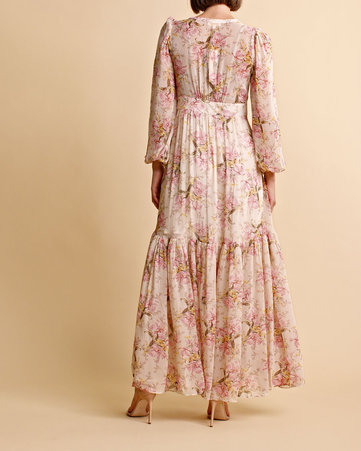 byTiMo Georgette Maxi Dress Vintage Lilies - hvittrad.no