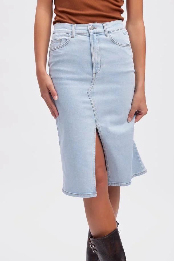 Gestuz DeniaGZ HW Midi Skirt Light Blue Washed - hvittrad.no