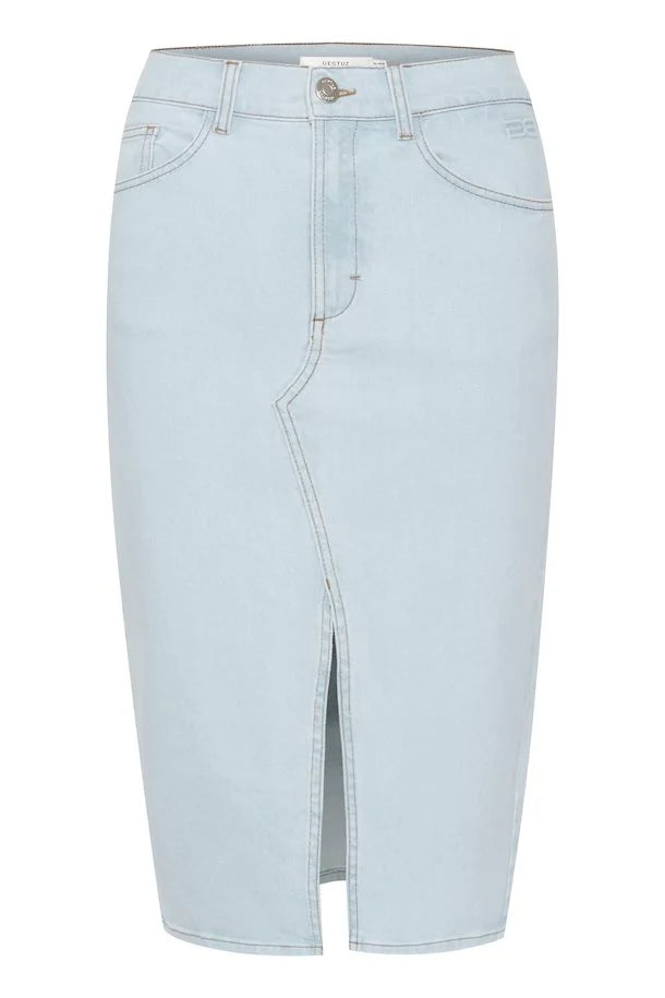Gestuz DeniaGZ HW Midi Skirt Light Blue Washed - hvittrad.no