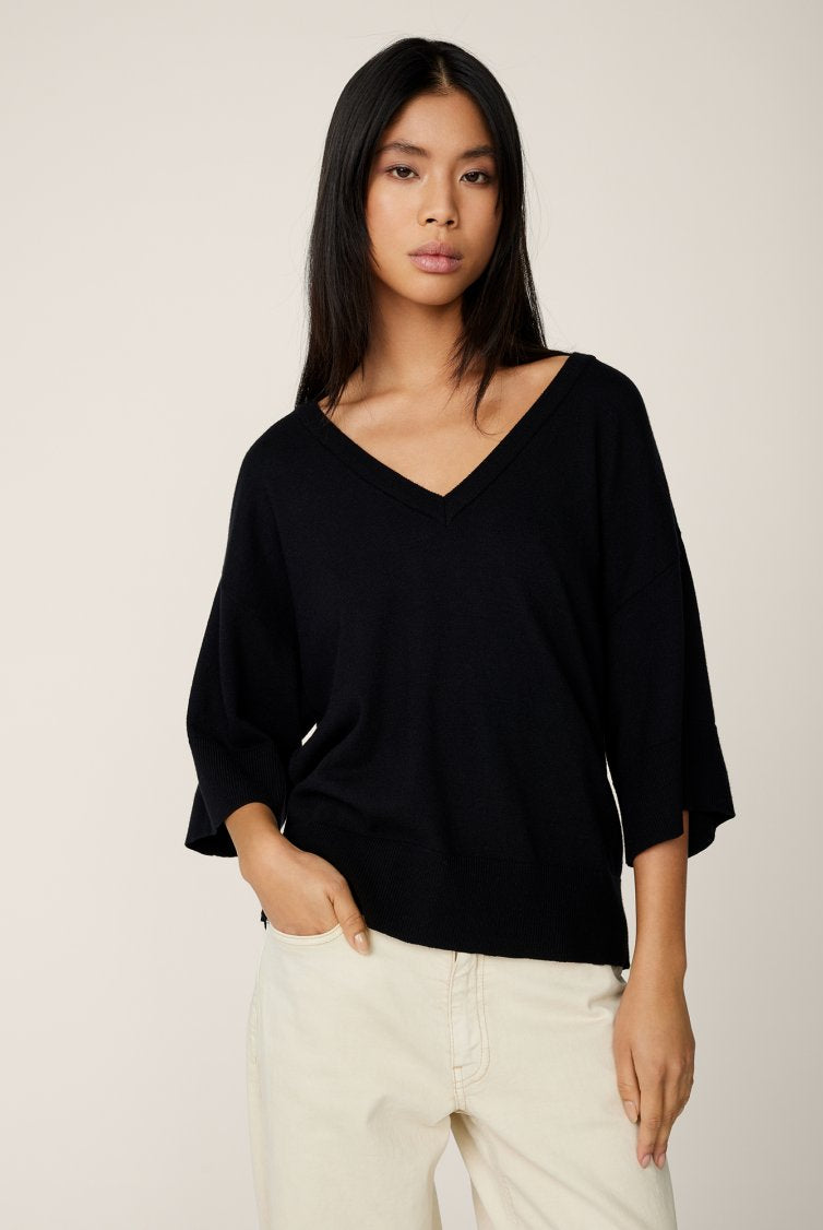 MSCH Copenhagen Eslina Rachelle 2/4 V Pullover Black - hvittrad.no