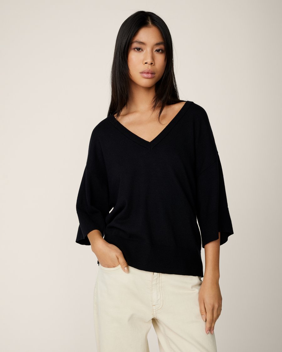 MSCH Copenhagen Eslina Rachelle 2/4 V Pullover Black - hvittrad.no